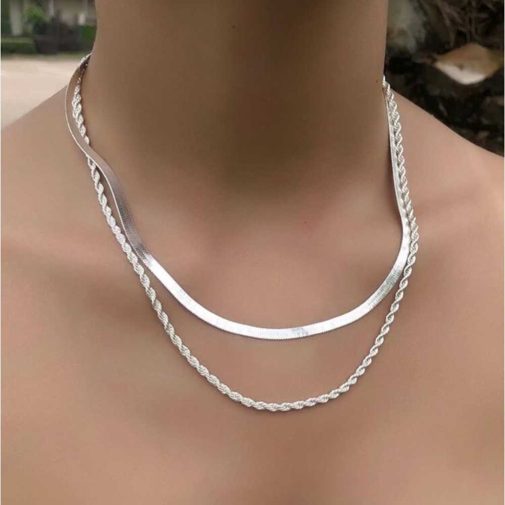 Silver Herringbone & Rope chain Necklace